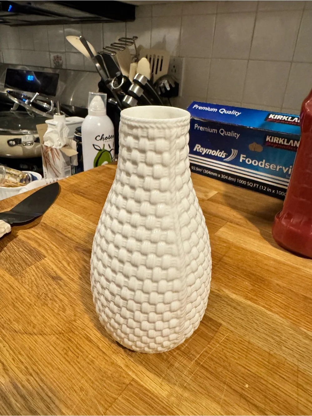 Tiffany & Co. White Basketweave Ceramic Vase
